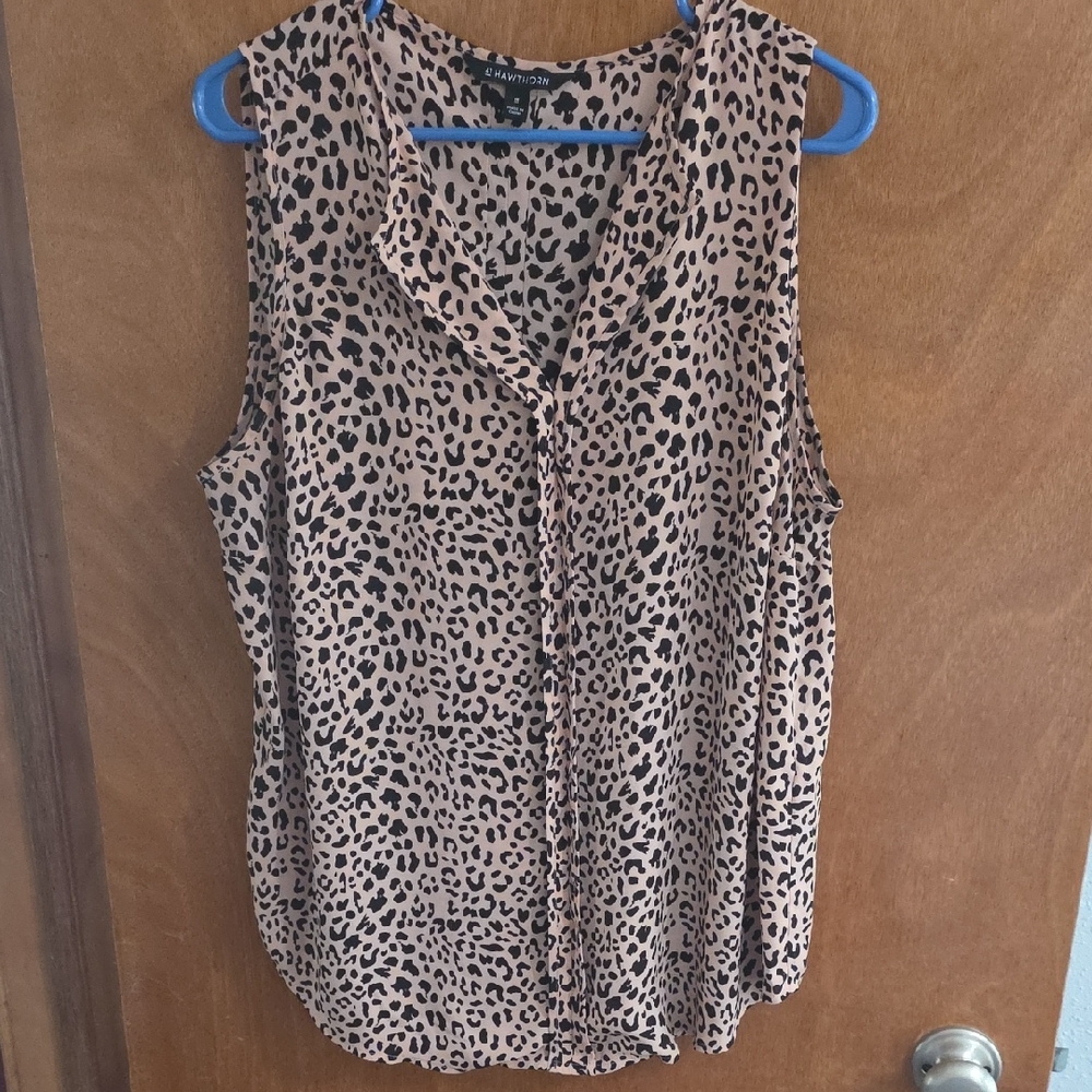 41 Hawthorn Women's Sleeveless Animal Print Blouse - Tan and Black